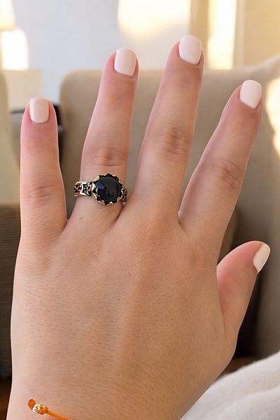 NBS Beautiful Naturel Stones Copper Pure Ring Adjustable Crown Agate Stone Design Quality (Evil Eye) (Special Day, Gift)