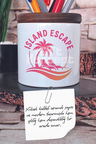 giftkonsept Suport pentru stilou din ceramică cu imprimeu Island Escape Organizator de birou
