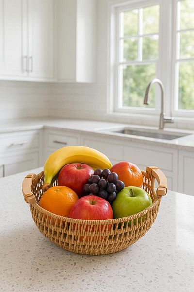 NEWNOW Lavena Knitted Basket, Organizer, Fruit Bowl and Crisper, Multi-Purpose Wooden Detailed Basket