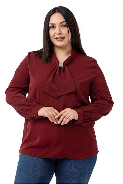 DISENTIS MODEST Plus Size Burgundy Blouse with Sparkle Detail on the Collar and Cuffs