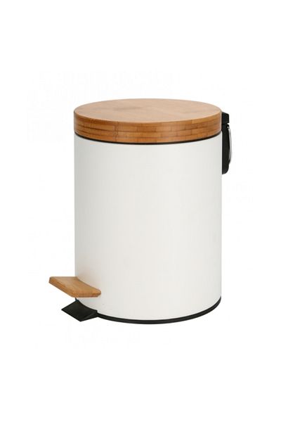 Raki RAKI ICIKALA metal bathroom waste bin with pedal and bamboo lid 12lt 25xh38cm white