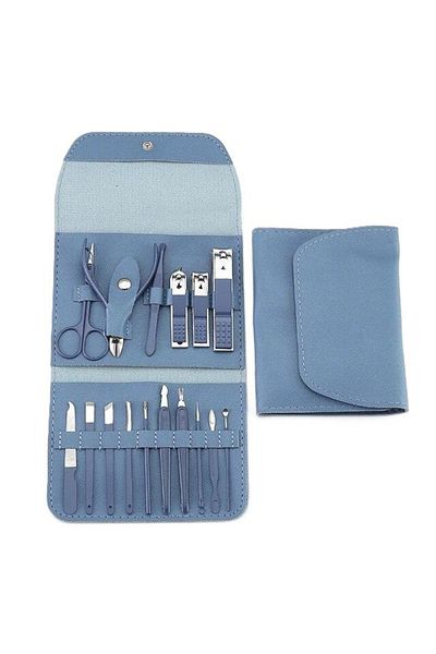 OEM 16 Piece Cosmetic Care Set with Eco-Leather Kit for Nails and Skin, Blue