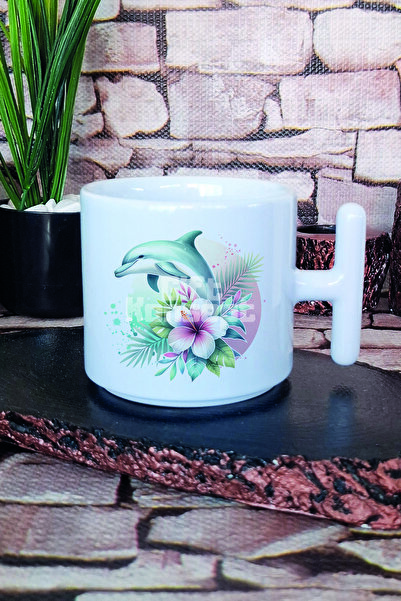 giftkonsept Dolphin and Flowers Printed t Handle Latte Cup Mug Cup