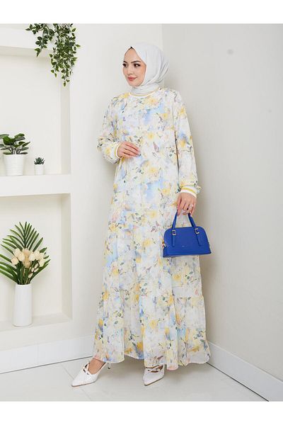 HARMAN BUTİK Women's Patterned Chiffon Dress