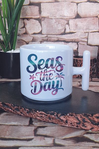 giftkonsept Seas the Day Printed t Handle Latte Cup Mug Cup
