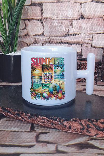 giftkonsept Summer Vibes Beach Printed t Handle Latte Cup Mug