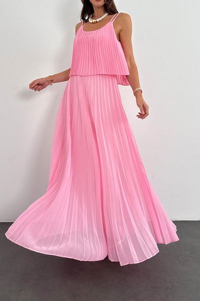 Suzi Long Chiffon Dress with Pleats 4S778