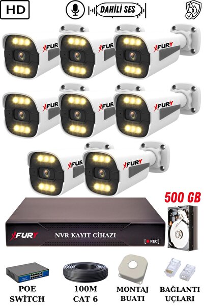 FURY 8 Kameralı Ip Güvenlik Kamerası Seti Sesli 4mp Gece Renkli Su Geçirmez 1...