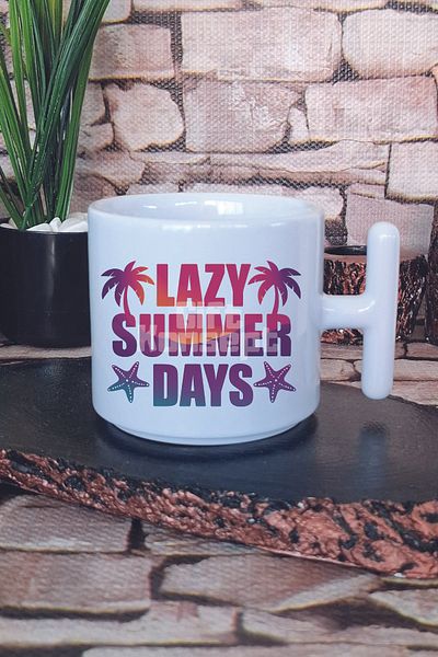 giftkonsept Lazy Summer Days Printed t Handle Latte Cup Mug Cup