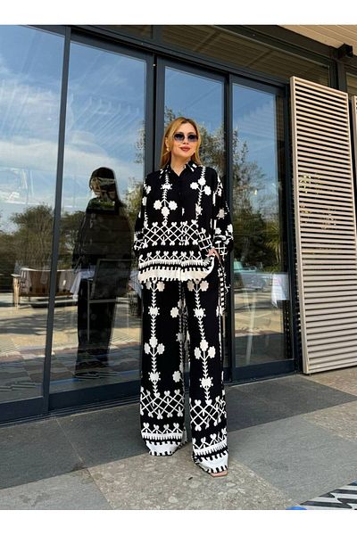 369 etnik butik Ethnic Patterned Oversize Loose Suit - Shirt & Trousers 2-Piece Suit
