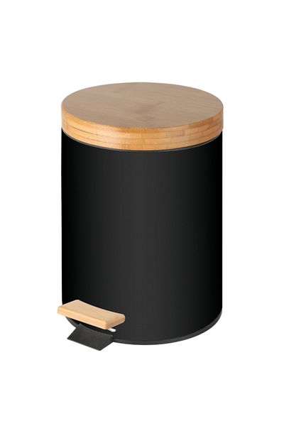 Raki RAKI ICIKALA metal bathroom waste bin with pedal and bamboo lid 12lt 25xh38cm black