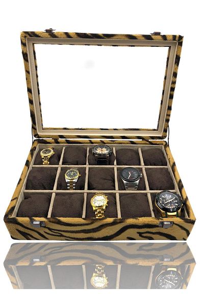 Dijital Çarşı Diji 15 Watch Box Watch Case Tiger with Cream Brown Pillow Inside