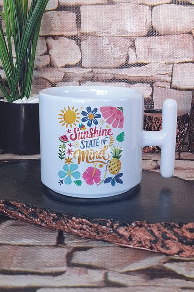giftkonsept Sunshine State of Mind Printed t Handle Latte Cup Mug Cup
