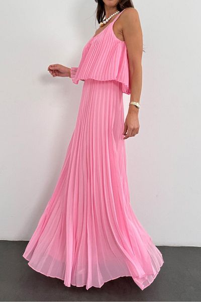 Suzi Long Chiffon Dress with Pleats 4S778