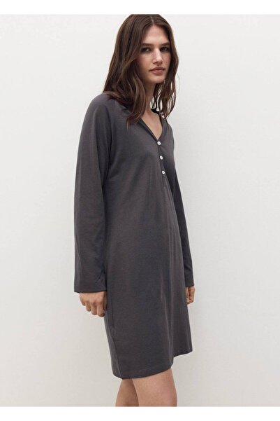 MANGO Woman Düğme detaylı pamuklu gecelik