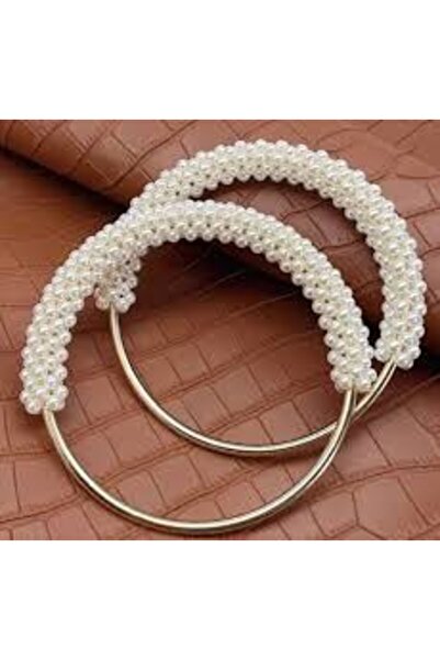 Yumuşakkeçe Çanta Aksesuar Yuvarlak Siyah Boncuklu Krem Renk Metal Çanta Sapı...