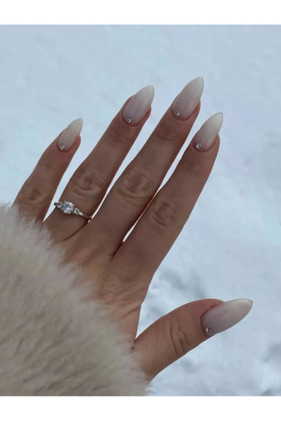 ZarDünya Beyaz Pırlanta Taş Badem Model Takma Tırnak