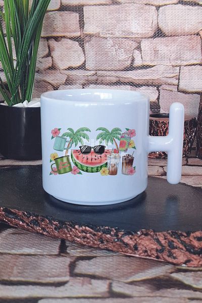 giftkonsept Hello Summer Printed t Handle Latte Cup Mug