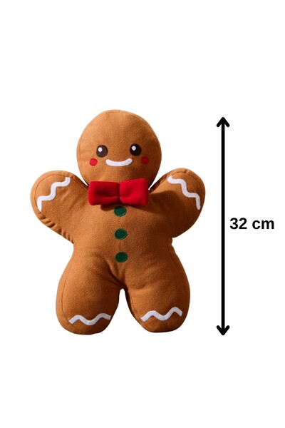 eco sepet Kurabiye Adam Peluş Yastık, Uyku Arkadaşı Peluş, Yılbaşı Kurabiye Adam Alcantra Kumaş 32 Cm