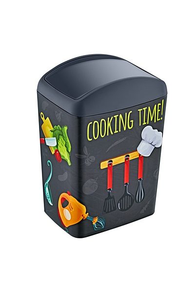 Raki Trash can with hinged lid 10 lt with Cooking decoration