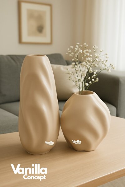 v Vanilla Concept Vanilla Vazo 2’li Set | Ev Dekorasyonu Parlak Vazo Set