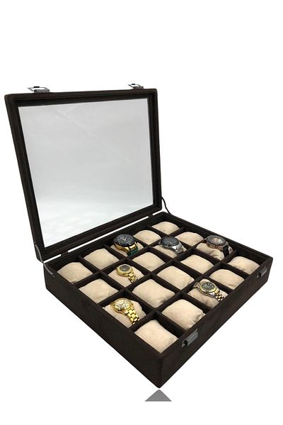 Dijital Çarşı Diji 20 Watch Box Watch Case Suede Brown Inside Coffee Cream Padded