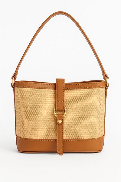 macharelbasic Women's Gold Detailed Straw Hand and Shoulder Bag