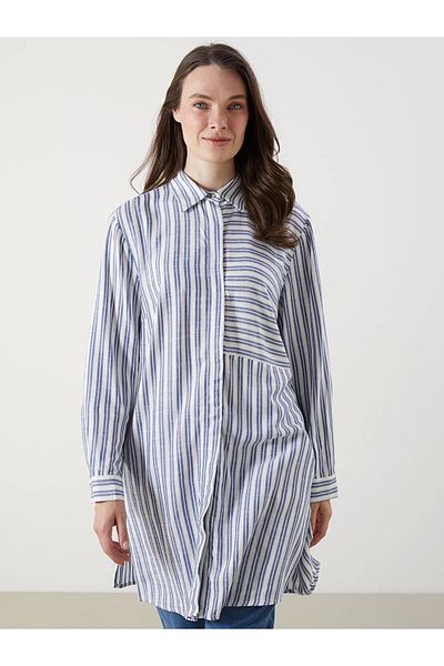 LC Waikiki Lcw Grace Blue Striped Women's Shirt Tunic