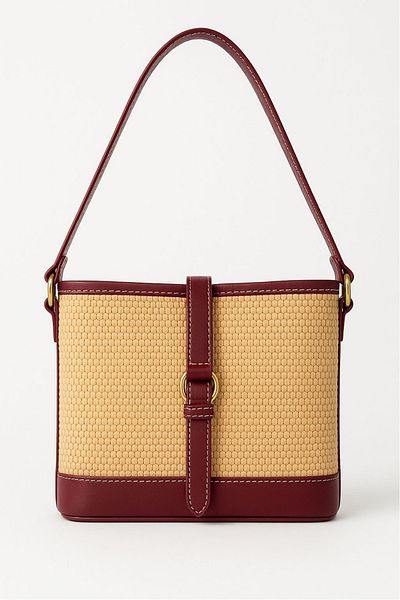 macharelbasic Women's Gold Detailed Straw Hand and Shoulder Bag