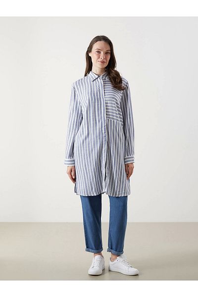 LC Waikiki Lcw Grace Blue Striped Women's Shirt Tunic