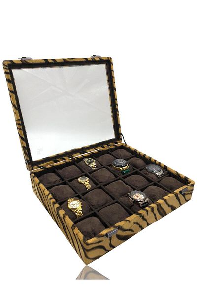 Dijital Çarşı Diji 20 Watch Box Watch Case Tiger Inside Coffee Coffee Padded