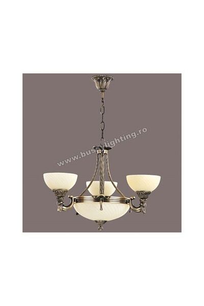 CandelabreClasice Omega Chandelier with 3 Arms, Classic Design, Antique Bronze Finish, Cream Shade