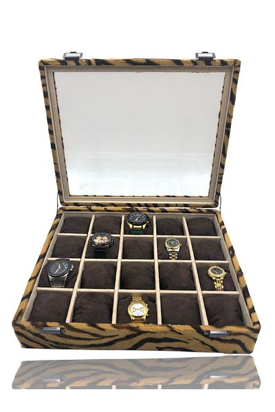 Dijital Çarşı Diji 20 Watch Box Watch Case Tiger with Cream Brown Cushion Inside