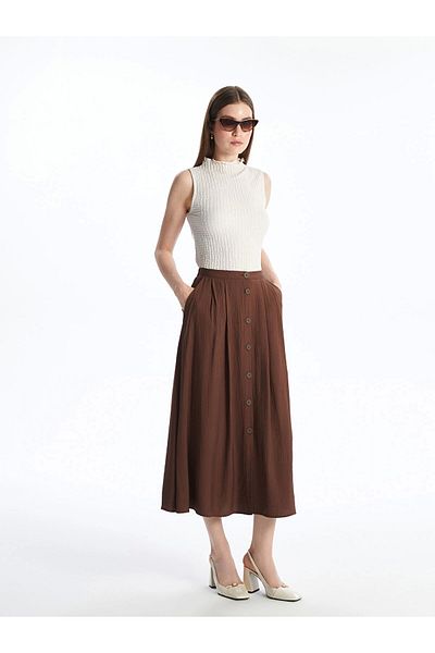 LC Waikiki Lcwaikiki classic brown elastic waist textured pleated skirt