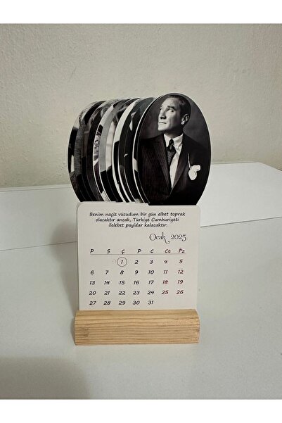 YUNUS COPY 2026 Atatürk Takvimi Ahşap Ayaklı Atatürk Temalı Mini Özel Tasarım Takvim, Atatürk 2026 takvim