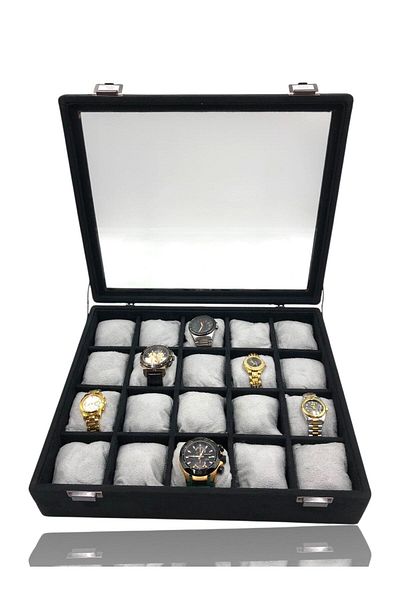 Dijital Çarşı Diji 20 Watch Box Watch Case Suede Black Inside Black Gray Padded