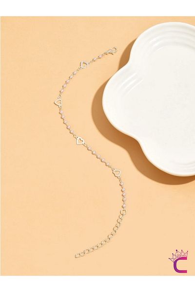 Cinderella Elegant Silver Heart Pearl Stainless Chain Women's Anklet - Mother's Valentine's Birthday Gift