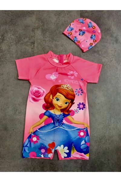 Arya Nisa Kids Girl's Princess Character Printed Jumpsuit Swimsuit Set