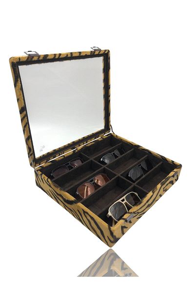 Dijital Çarşı Diji 10 Glasses Box Glasses Bag Tiger Brown Inside