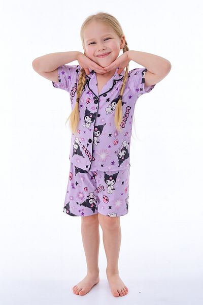 minikiss Girls' Summer Nightgown Pajama Set with Pile Piping Printed