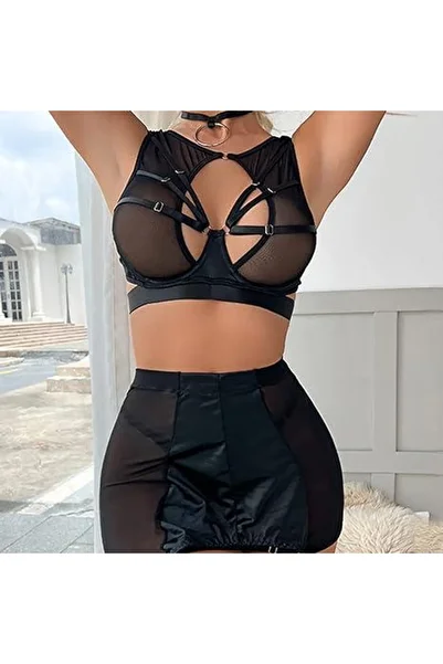 Mulvix Black Fancy Garter Set with Special Design Sexy Skirt