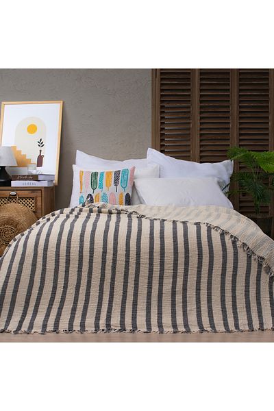 Befera Design 4 Layer Muslin 100% Cotton Double Pique Bedspread 220X240 Anthracite Striped
