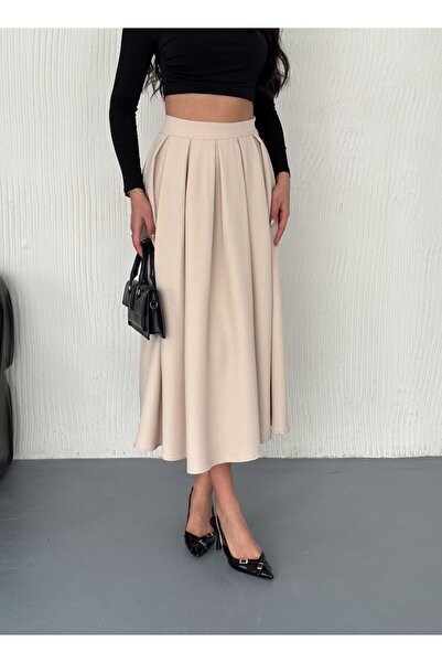 Zula Moda Tesettür Pileli Uzun Etek – Fermuarlı, İç Göstermeyen Kumaş