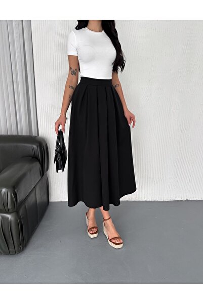 Zula Moda Tesettür Pileli Uzun Etek – Fermuarlı, İç Göstermeyen Kumaş