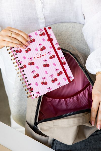 PAPERORA A5 Spiral Hard Cover Elastic Dotted Notepad Cherry