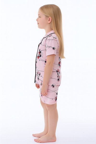 minikiss Girls' Summer Nightgown Pajama Set with Pile Piping Printed