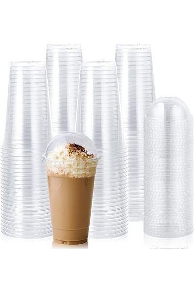 KARADENİZ PLASTİK Pet Plastic Cups 1000 Pieces 500 Cc with Curved Lid