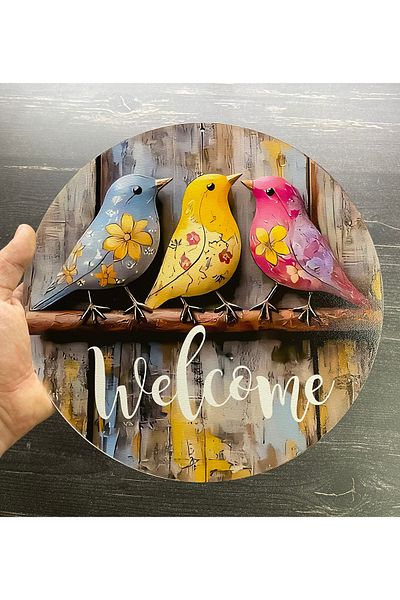 estölye Welcome Door Ornament 2D Birds Decorative Print Door Ornament