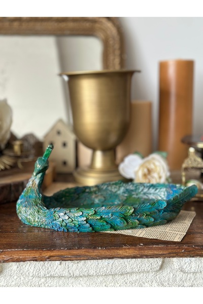 Handmadesign El boyaması polyester tavuskuşu dekoratif tabak kase dekor obje ...