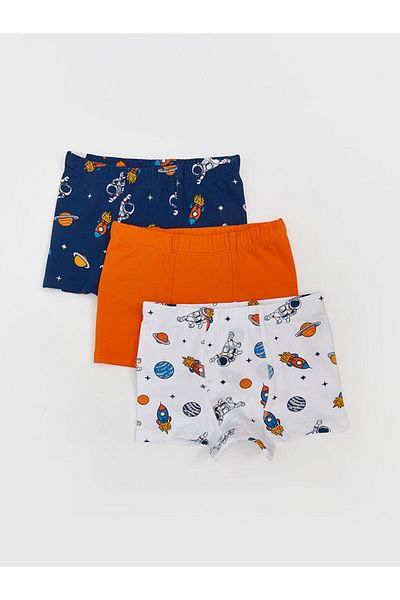 LC Waikiki Navy Blue Elastic Waist Boys Combed Cotton Boxer 3-Piece